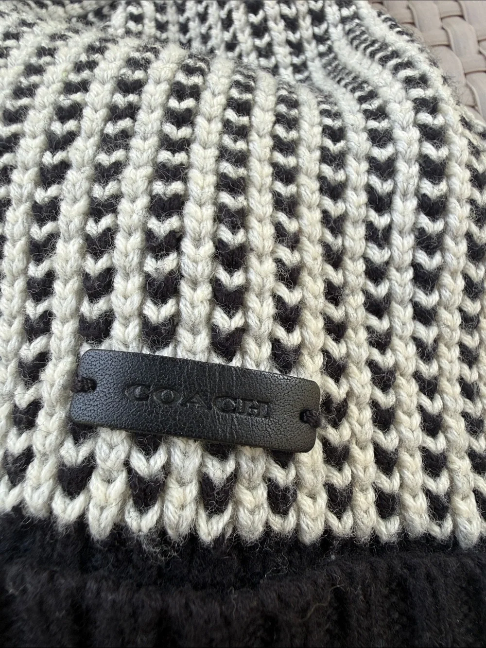*Coach Black & White Pom Pom Knit Beanie